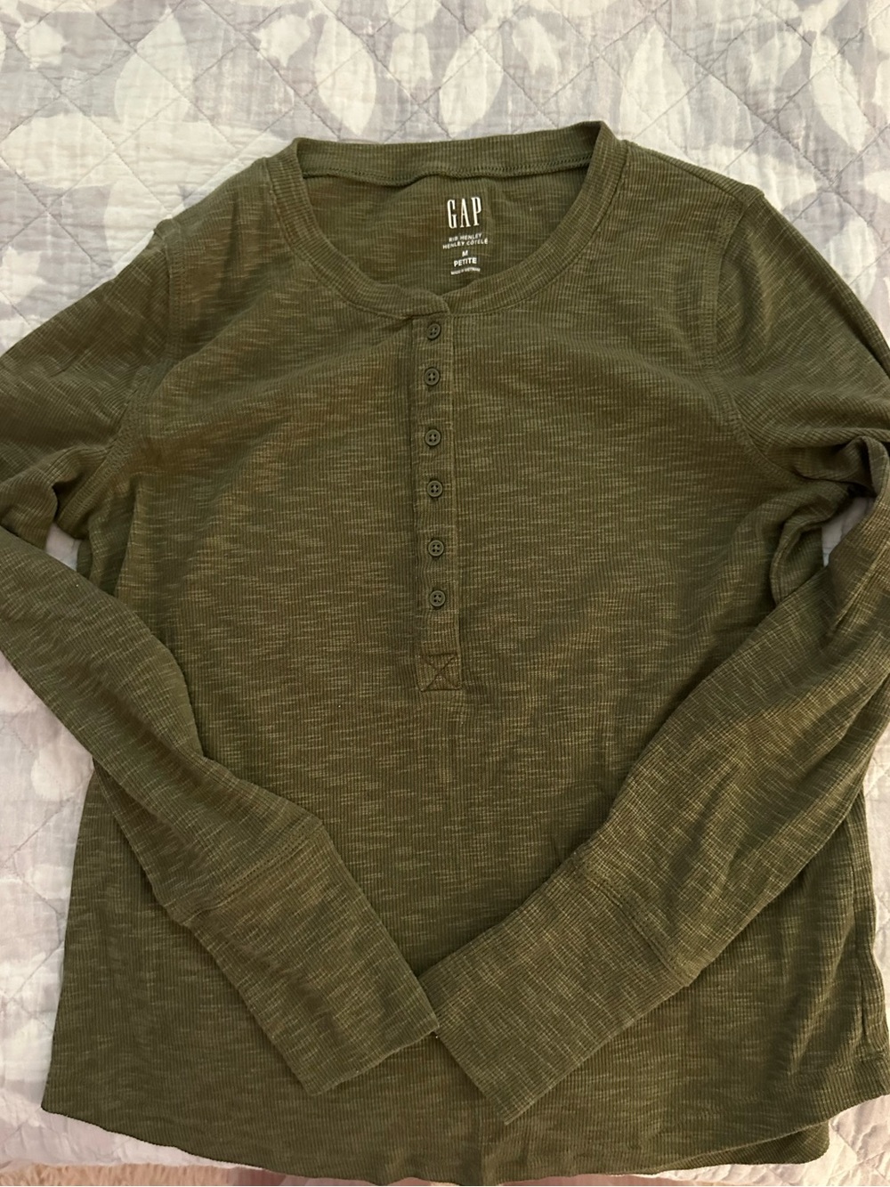 GAP Olive Ribbed Henley Top